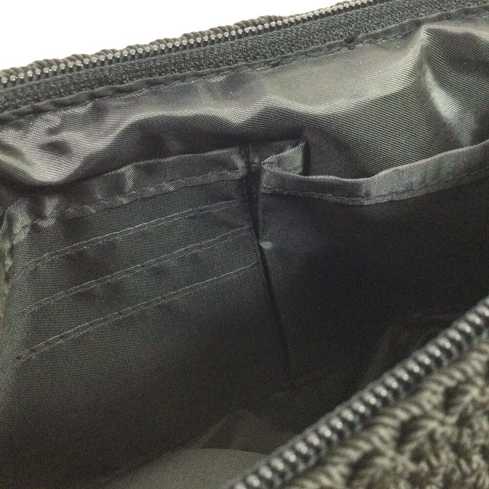 The Sak Black Hand Crochet Crossbody Bag Vintage Knit Purse Zip Top Silver Charm - Picture 10 of 12